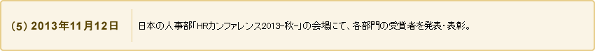 (5) 2013年11月12日 日本の人事部「HRカンファレンス2013-秋-」の会場にて、各部門の受賞者を発表・表彰。